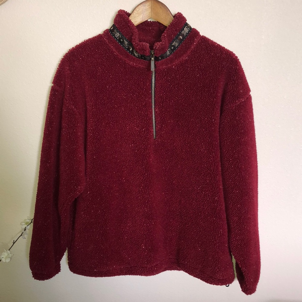 Alps 1/4 Zip Deep Pile Fleece Pullover Jacket Size M Red EUC